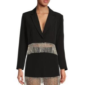 Gianni Bini Cropped Jacket Size Small Black Rhinestone Fringe Country Rodeo Glam